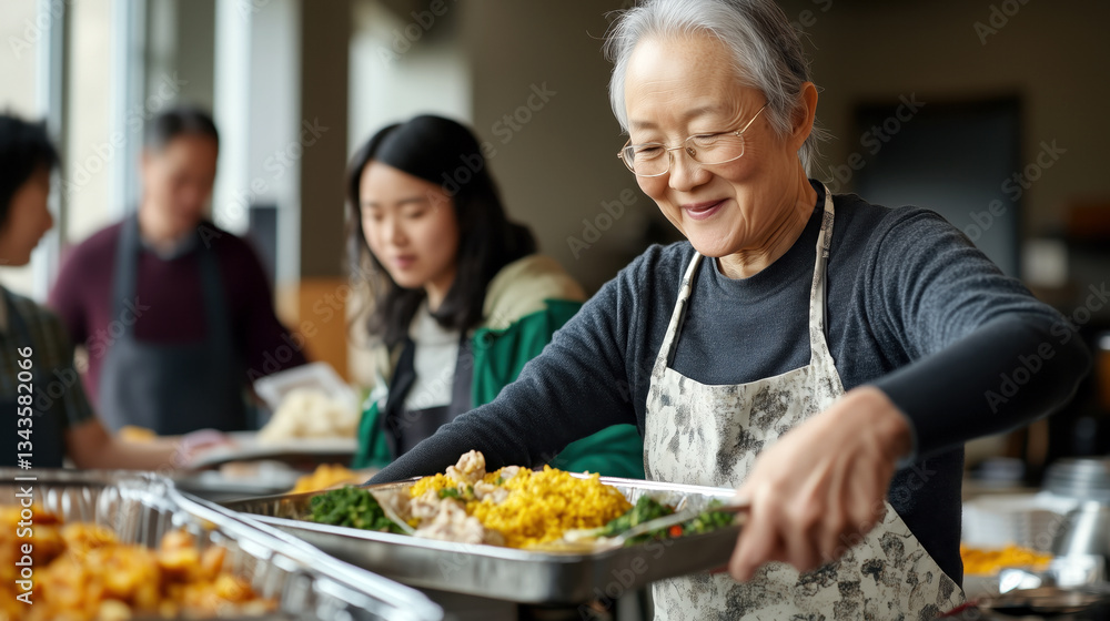 Community service. Senior people are helping and cooking food and soup in a kitchens for a donation center. Community service. Senior people are helping and cooking food and soup in a kitchens for a donation center.
