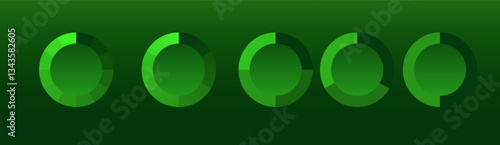 Circular progress charts. A set of green segmented donut graphs representing data analysis, performance tracking, and statistics on a dark background. Business intelligence, financial metrics