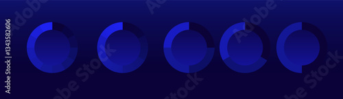 Circular progress charts. A set of blue segmented donut graphs representing data analysis, performance tracking, and statistics on a dark background. Business intelligence, financial metrics