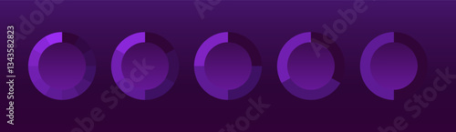 Circular progress charts. A set of purple segmented donut graphs representing data analysis, performance tracking, and statistics on a dark background. Business intelligence, financial metrics