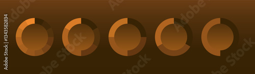 Circular progress charts. A set of orange segmented donut graphs representing data analysis, performance tracking, and statistics on a dark background. Business intelligence, financial metrics