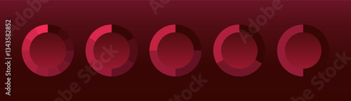 Circular progress charts. A set of red segmented donut graphs representing data analysis, performance tracking, and statistics on a dark background. Business intelligence, financial metrics