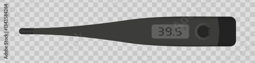 Digital medical thermometer. Black electronic thermometer displaying a temperature of 39.5 on an LCD screen. Healthcare, fever detection, patient monitoring, and medical diagnostics