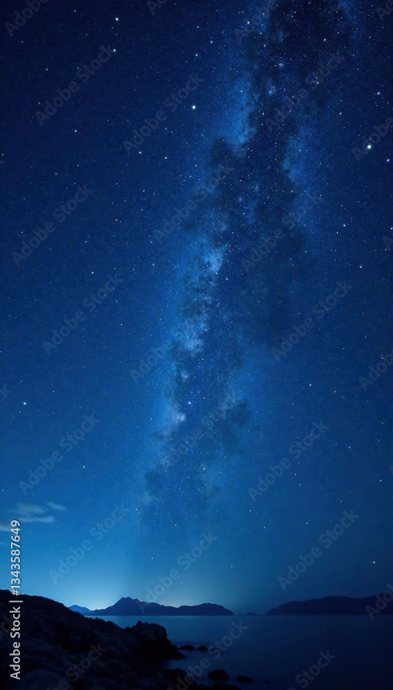 Celestial night sky with numerous stars in a deep blue atmosphere, celestial objects, cosmos Celestial night sky with numerous stars in a deep blue atmosphere, celestial objects, cosmos