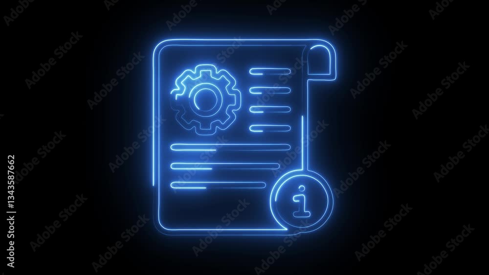 Glowing neon instructions icon isolated on black background. HD Video motion graphic animation