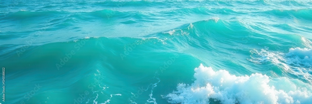 Fototapeta premium Wavy turquoise ocean surface with foamy waves, turquoise water, aquatic scene