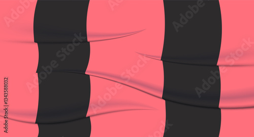 Striped fabric set icon. A pink and black striped textile with smooth folds and waves, creating a dynamic and textured appearance. Perfect for backgrounds, sports themes, fashion, or design projects