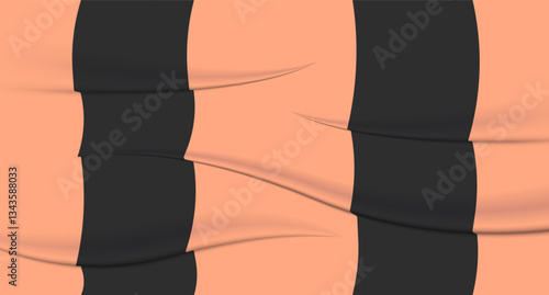 Striped fabric set icon. A badge and black striped textile with smooth folds and waves, creating a dynamic and textured appearance. Perfect for backgrounds, sports themes, fashion, or design projects