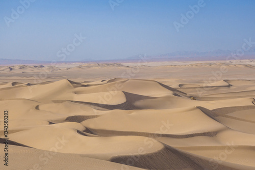 Panorama of endless sand dunes in the desert near Yazd, Iran