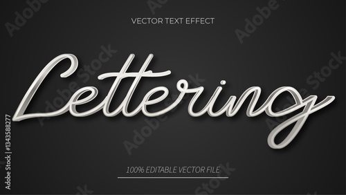 Editable text effect Lettering 3d silver text vector illustration