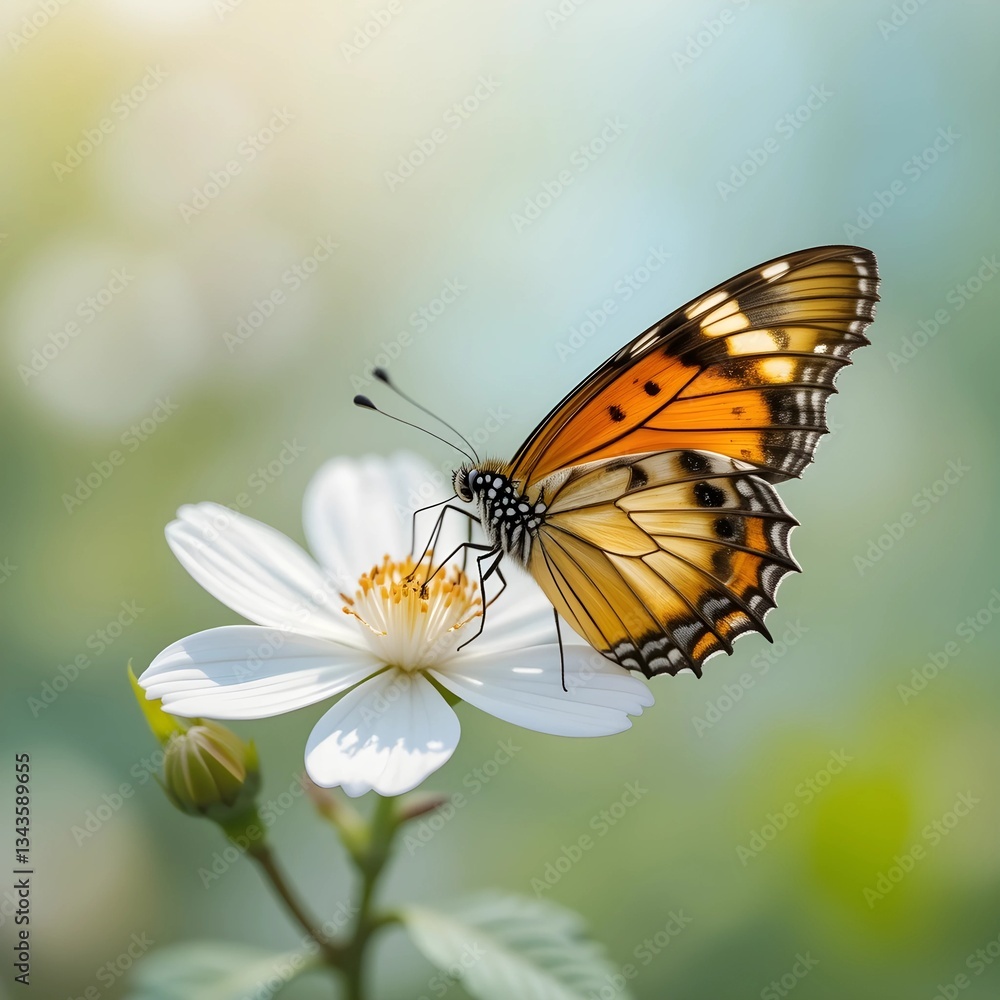 Fototapeta premium A butterfly resting on a delicate blossom