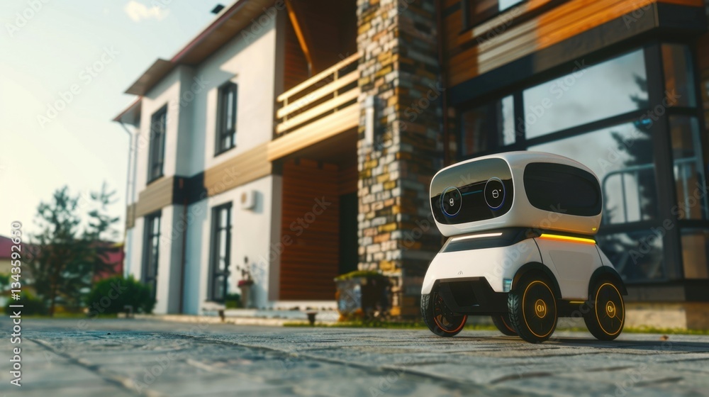 Obraz premium Autonomous delivery robot on its way to drop off an order