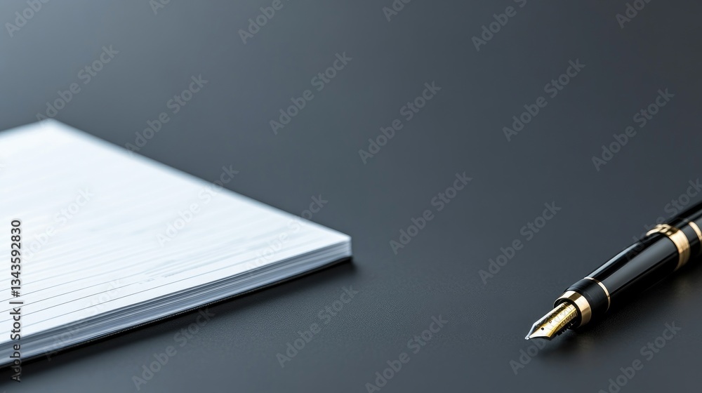 Blank notepad and pen on dark surface