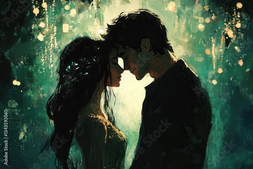 Wallpaper Mural A romantic moment as a couple shares an intimate gaze under the stars Torontodigital.ca