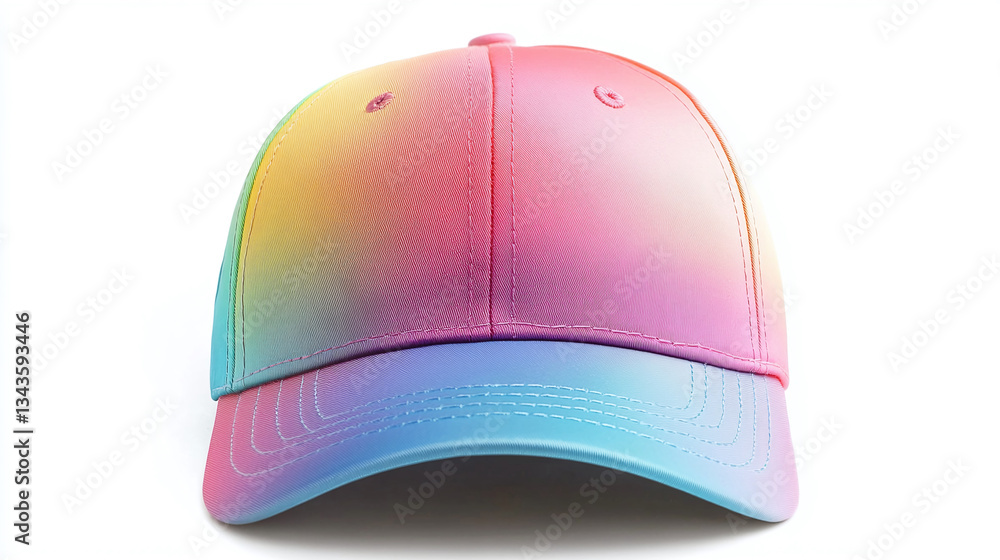 Fototapeta premium A colorful baseball cap with a rainbow gradient, isolated white background