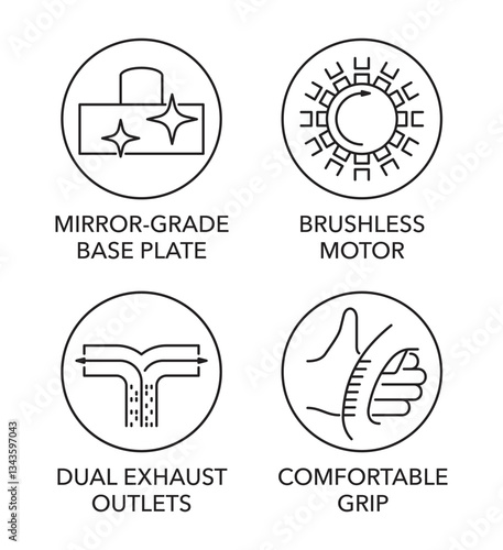 Electric planer properties icons set in thin line