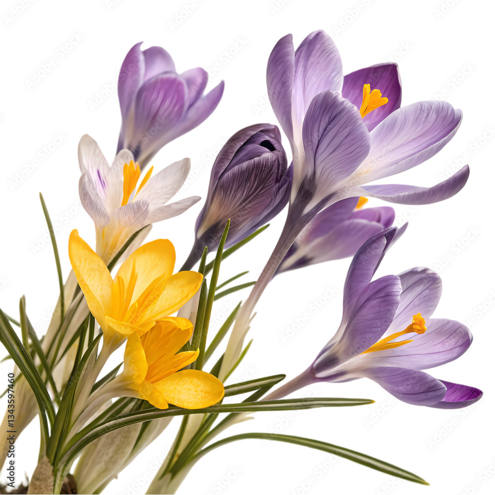 Spring Crocus Flowers: Purple, Yellow, White Spring Crocus Flowers: Purple, Yellow, White