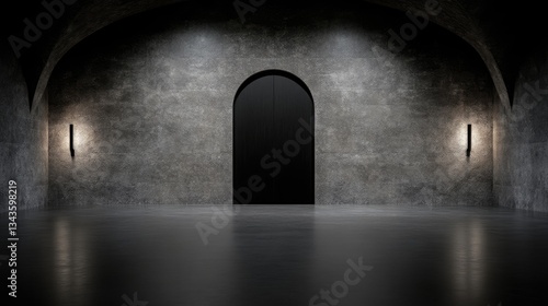 Obraz na płótnie Dark, arched, concrete room with a door w salonie