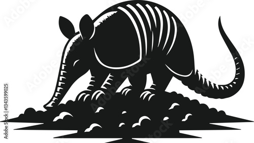 Armadillo sniffing the ground curiously silhouette