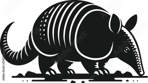Armadillo sniffing the ground curiously silhouette