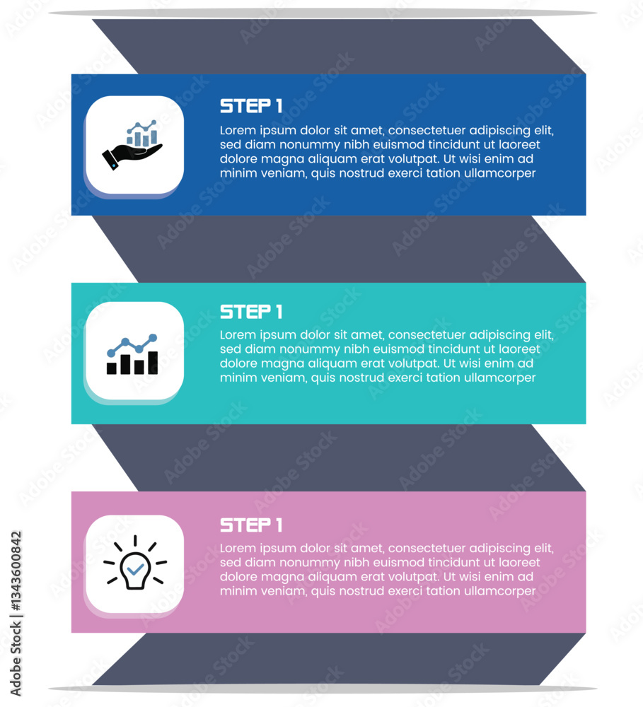 Fototapeta premium Modern Infographic Template with 4 and 3 and 4 Connected Banners and Icons Editable Vector EPS and AI