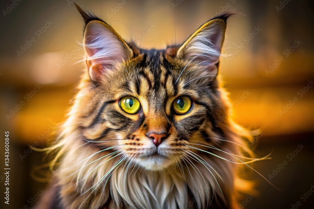 Fototapeta premium Adorable Maine Coon Kitten with Striking Yellow Eyes - Tilt-Shift Miniature Photography