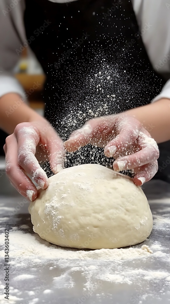 Close up of male hands kneading dough on wooden table Close up of male hands kneading dough on wooden table