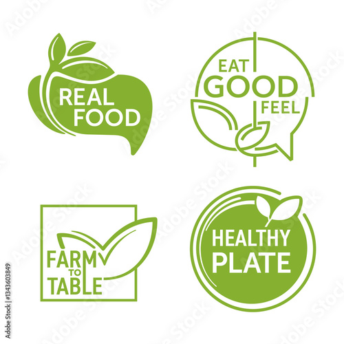 Popular healthy food slogans in organic style