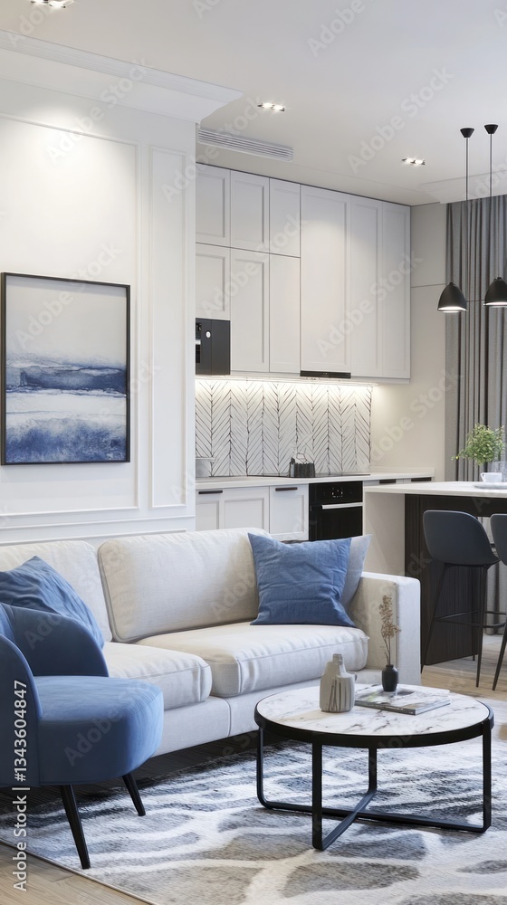 Fototapeta premium Modern apartment living room and kitchen