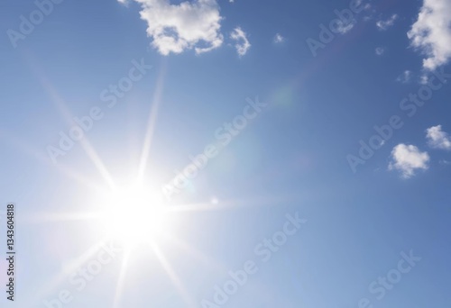 Bright summer sun with lens flare, vibrant sky,  summer background, lens flare