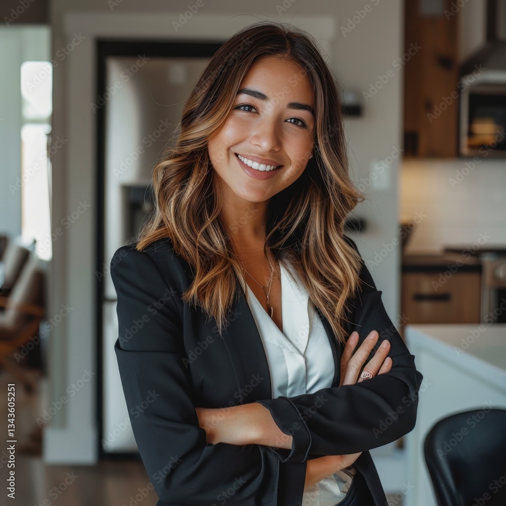 Happy woman real estate agent confidently showcasing her expertise Happy woman real estate agent confidently showcasing her expertise