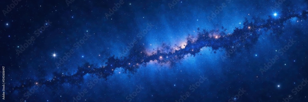 Fototapeta premium Dark space with Milky Way galaxy background and stars in deep blue color, Cosmic Dust, Universe