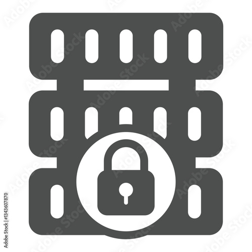 Locked disk storage array solid icon, data hoarding concept. Vector graphics. Hard disks with lock sign on white background, glyph style icon for mobile or web design.