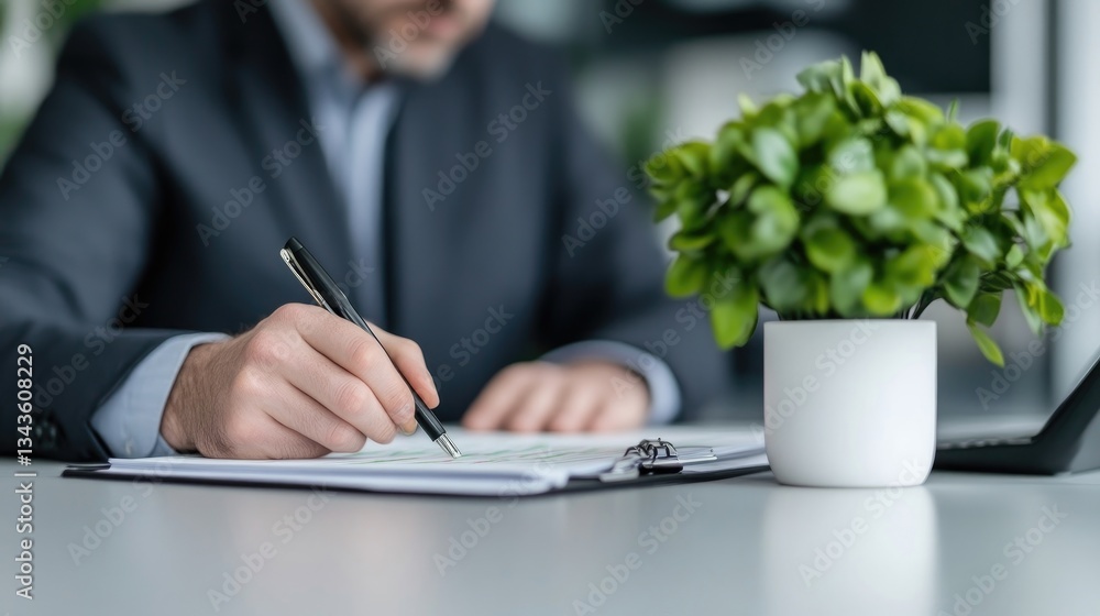 Businessman signing documents at a desk