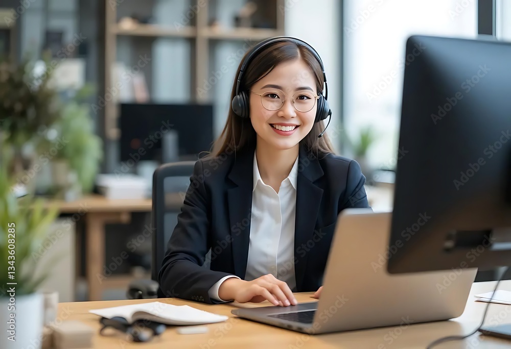 Happy Smiling Asian Senior Businesswoman Working on Laptop in Office Happy Smiling Asian Senior Businesswoman Working on Laptop in Office