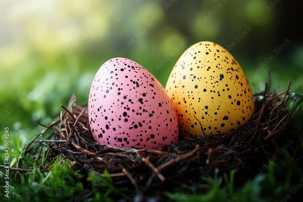 Obraz premium Image featuring an Easter celebration with chaotic elements, artistic stylization evident in the decorations and arrangements.