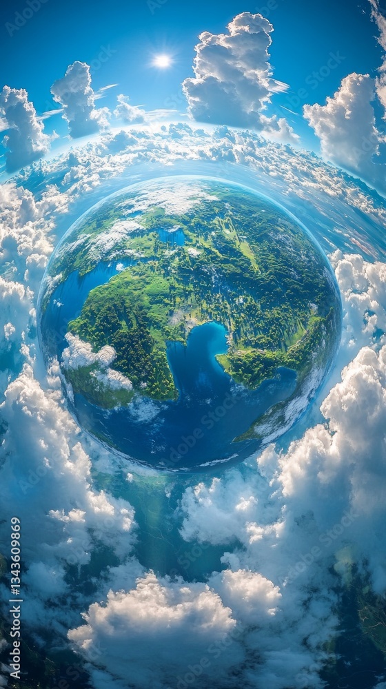 Fototapeta premium The fantastic view of planet Earth from space surrounded by clouds will fit perfectly into scientific articles, educational materials and projects related to ecology.