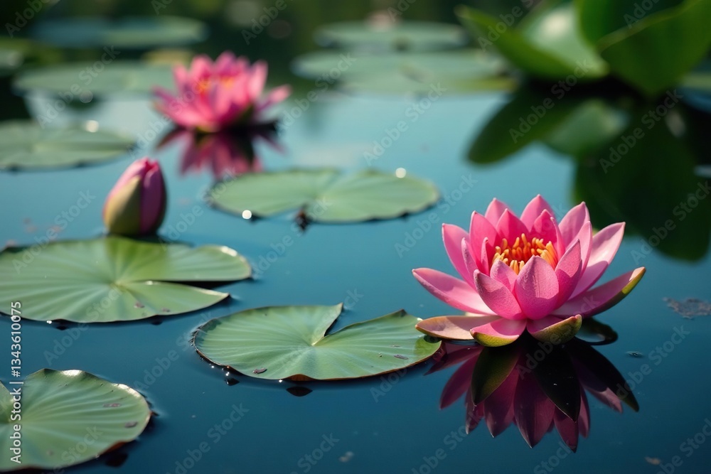 Water lilies forming a floral pattern on still lake surface , photo, nature photography Water lilies forming a floral pattern on still lake surface , photo, nature photography