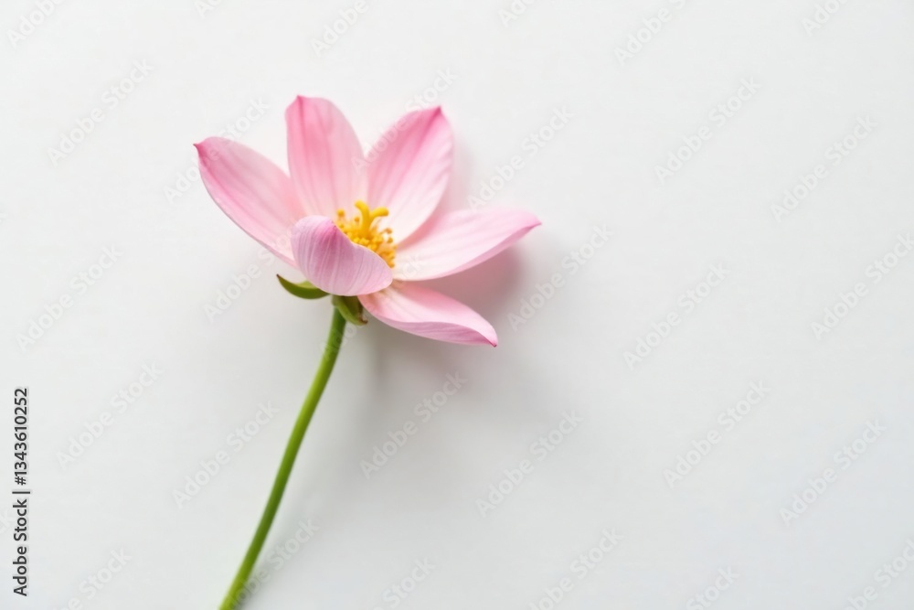 Fototapeta premium A delicate flower on a stark white background, petals, simplicity