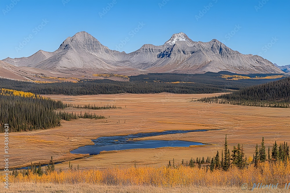 Majestic Mountain Range Autumn Valley River Golden Aspen Majestic Mountain Range Autumn Valley River Golden Aspen