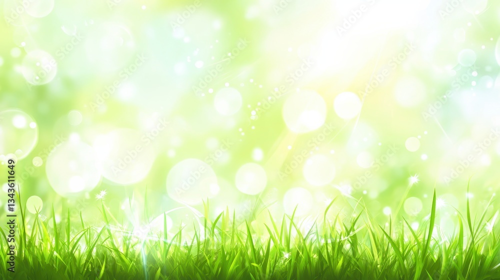 Lush Green Grass Under Bright Light with Bokeh Effect in Nature Lush Green Grass Under Bright Light with Bokeh Effect in Nature