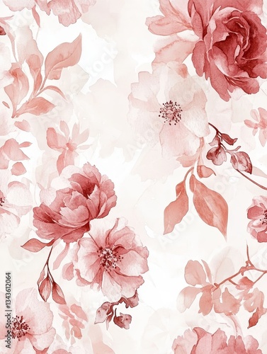 Elegant Watercolor Floral Pattern: Romantic Roses, Blossoms, and Delicate Petals in Pink Hues for Textile, Wallpaper, and Artistic Backdrops