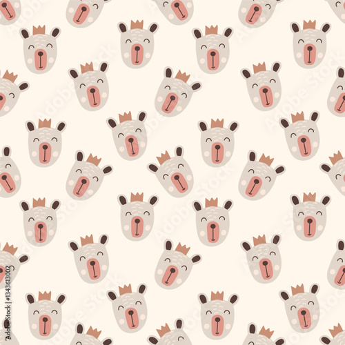 Wallpaper Mural Seamless vector pattern of cute animal faces with crowns. Vector illustration Torontodigital.ca