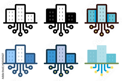 smart tech city building icon vector illustration