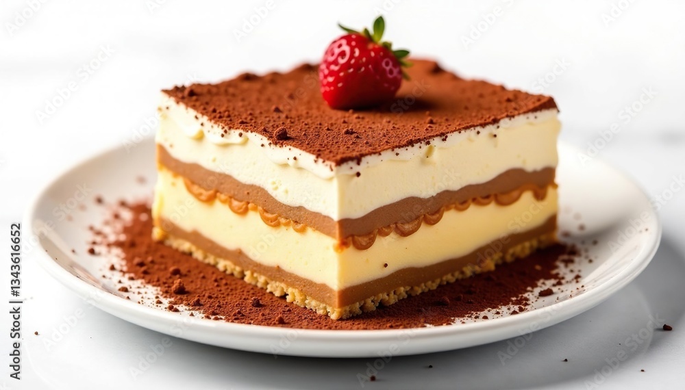 Rich, decadent tiramisu with cocoa dusting, isolated , italian, cream, pastry Rich, decadent tiramisu with cocoa dusting, isolated , italian, cream, pastry