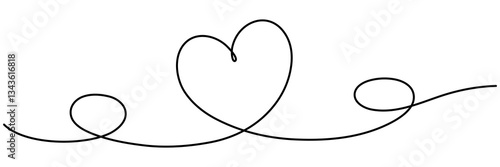 Heart shape continuous line drawing. Love linear symbol. Vector illustration isolated on white.