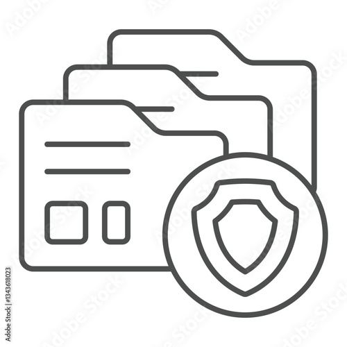 Data secure folder thin line icon, data protection concept. Vector graphics. Safety shield, emblem with file folders sign on white background, outline style icon for mobile or web design.
