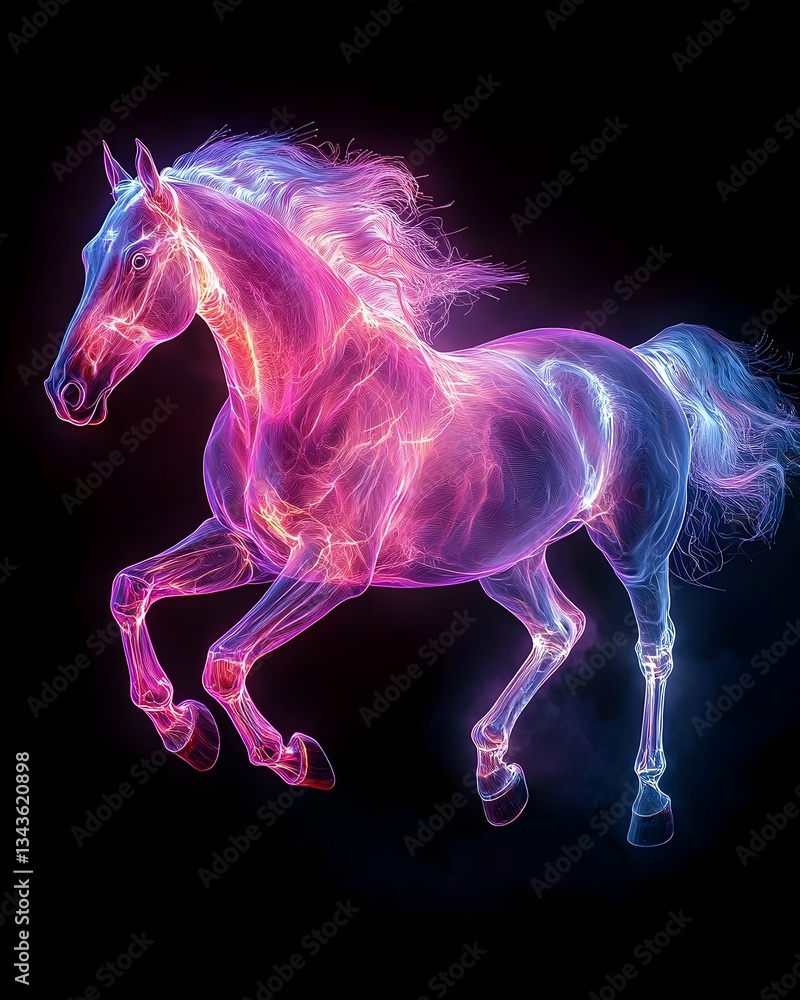 Glowing Neon Horse Galloping in Radiant Light Glowing Neon Horse Galloping in Radiant Light