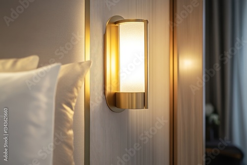 Modern bedside wall lamp illuminating a bedroom