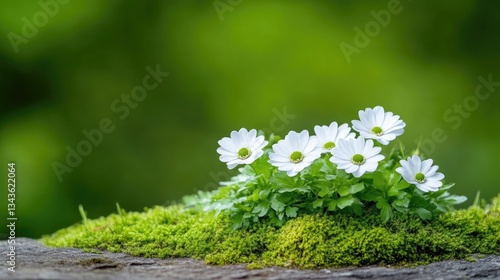 Obraz na płótnie Delicate white flowers nestled in moss w salonie